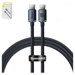 USB кабель Baseus Crystal Shine Series, 2xUSB тип C, 120 см, 100 Вт, чорний, в нейлоновому обплетенні, #CAJY000601