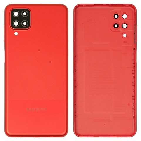 Задняя панель корпуса для Samsung A127 Galaxy A12 Nacho, красная, со стеклом камеры, с боковыми кнопками