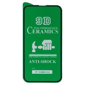 Захисна плівка Ceramics для Apple iPhone 13 mini, чорна, 0,2 мм 9H, сумісне з чохлом, Full Glue, шар клею нанесений по всій поверхні