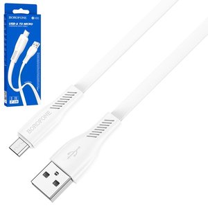 USB кабель Borofone BX85, USB тип A, micro USB тип B, 100 см, 2,4 А, белый, #6974443387100