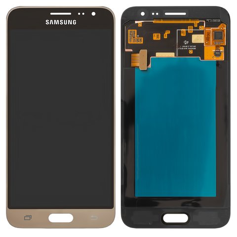 Pantalla LCD puede usarse con Samsung J320 Galaxy J3 2016 , dorado, sin marco, Original, empaque industrial, dragontrail glass, #GH97 18414B