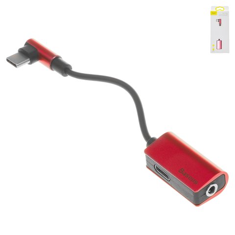Адаптер Baseus L45, с USB тип C на 3,5 мм 2 в 1, не поддерживает функции микрофона, Г образный, USB тип C, TRS 3.5 мм, красный, 1 А, #CATL45 09
