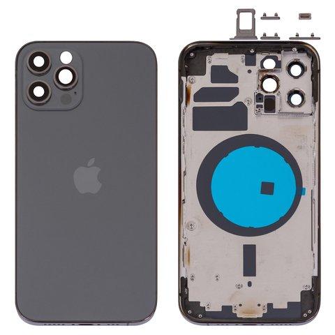 Carcasa puede usarse con iPhone 12 Pro, gris, con botones laterales,  con sujetador de tarjeta SIM, graphite