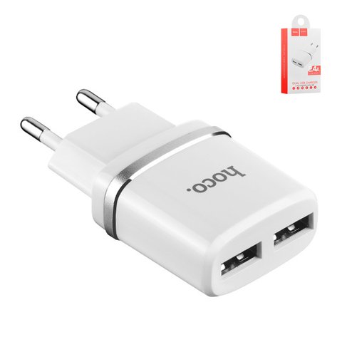 Mains Charger Hoco C12, 12 W, white, without cable, 2 outputs  #6957531047759