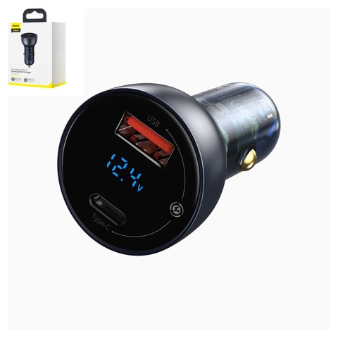 Car Charger Baseus Particular Digital Display QC+PPS Dual, gray, Quick Charge, with LCD, 65 W, 2 outputs, 12 24 V  #CCKX C0G