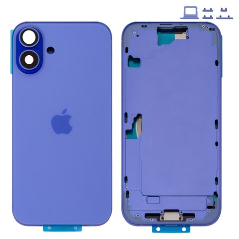 Housing compatible with iPhone 16 Plus, purple, with SIM card holders, with side buttons, Original PRC , EU Version, ultramarine 