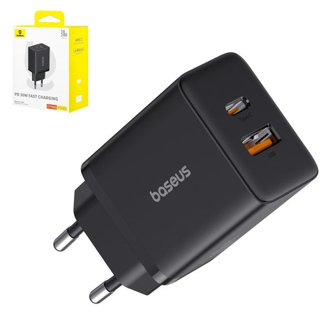 Сетевое зарядное устройство Baseus Cube, 30 Вт, Power Delivery PD , Fast Charge, черный, 2 порта, #P10111404113 00