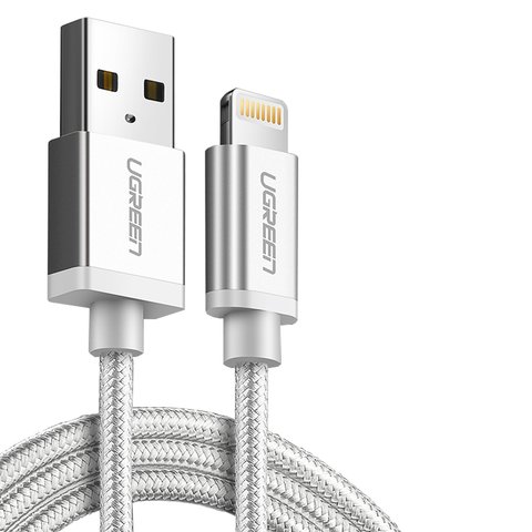 USB Cable UGREEN, USB type A, Lightning, 100 cm, 2.4 A, white, silver  #6957303835843