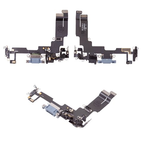 Cable flex puede usarse con iPhone 14, del conector de carga, azul, con micrófono, con componentes, Original PRC 