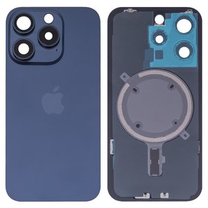 Panel trasero de carcasa puede usarse con iPhone 15 Pro, azul, con vidrio de cámara, HC