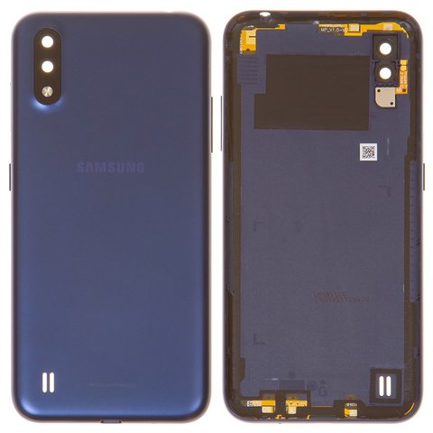 Задняя панель корпуса для Samsung A015 Galaxy A01, синяя, со стеклом камеры, с боковыми кнопками