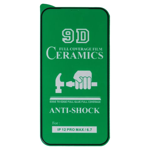 Захисна плівка Ceramica для Apple iPhone 12 Pro Max, чорна, 0,2 мм 9H, сумісне з чохлом, Full Glue, шар клею нанесений по всій поверхні