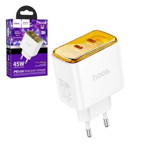 Мережевий зарядний пристрій Hoco CS43A, 45 Вт, Power Delivery PD , білий, 2 порта, #6942007620833