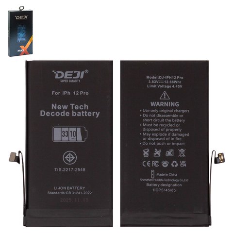 Аккумулятор Deji для Apple iPhone 12 Pro, Li ion, 3,83 B, 3310 мАч, повышенная ёмкость, без ошибки, decode battery